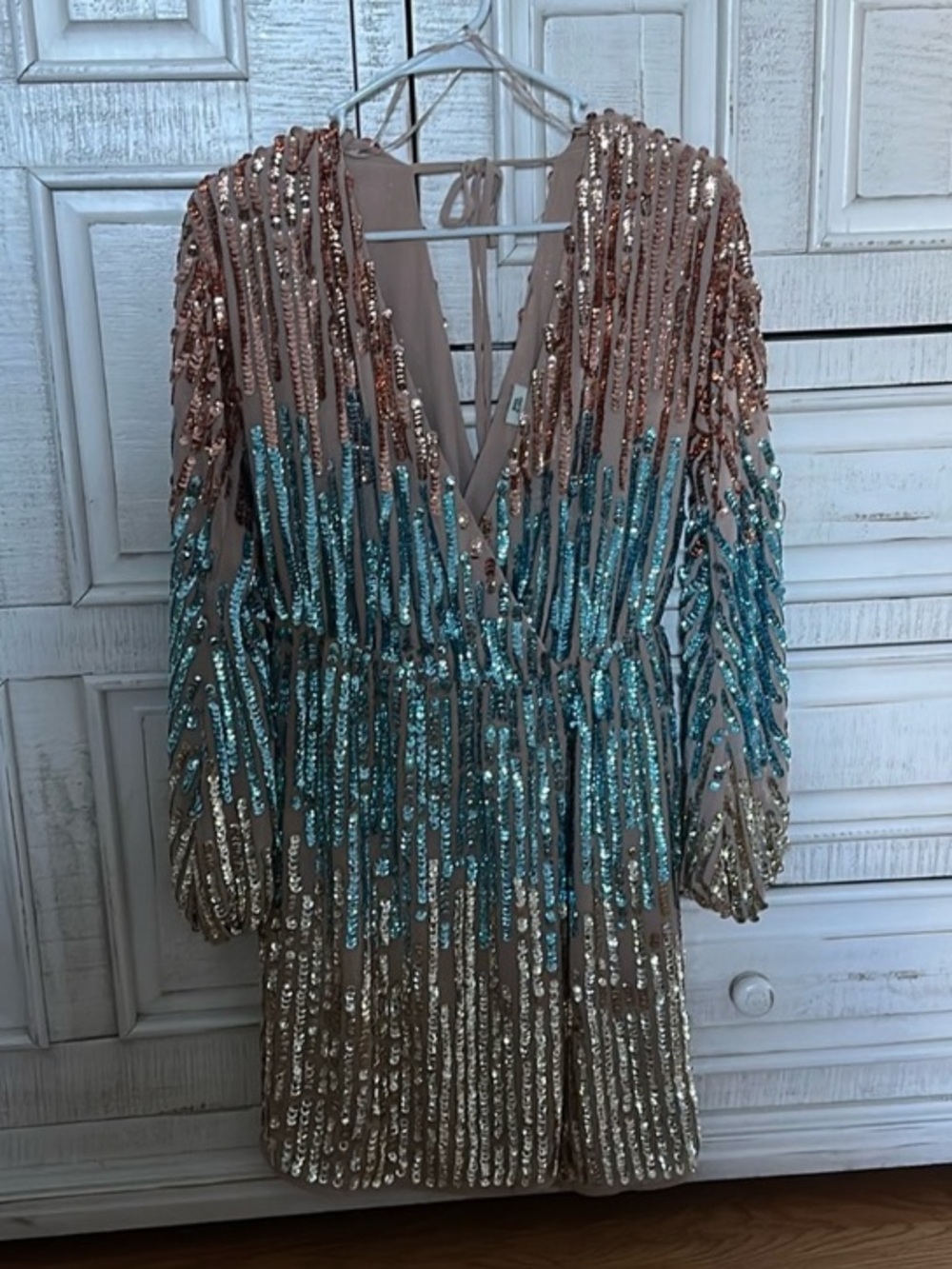River Island Sequin Ombre Mini Dress in Rose Gold, Teal, Champagne